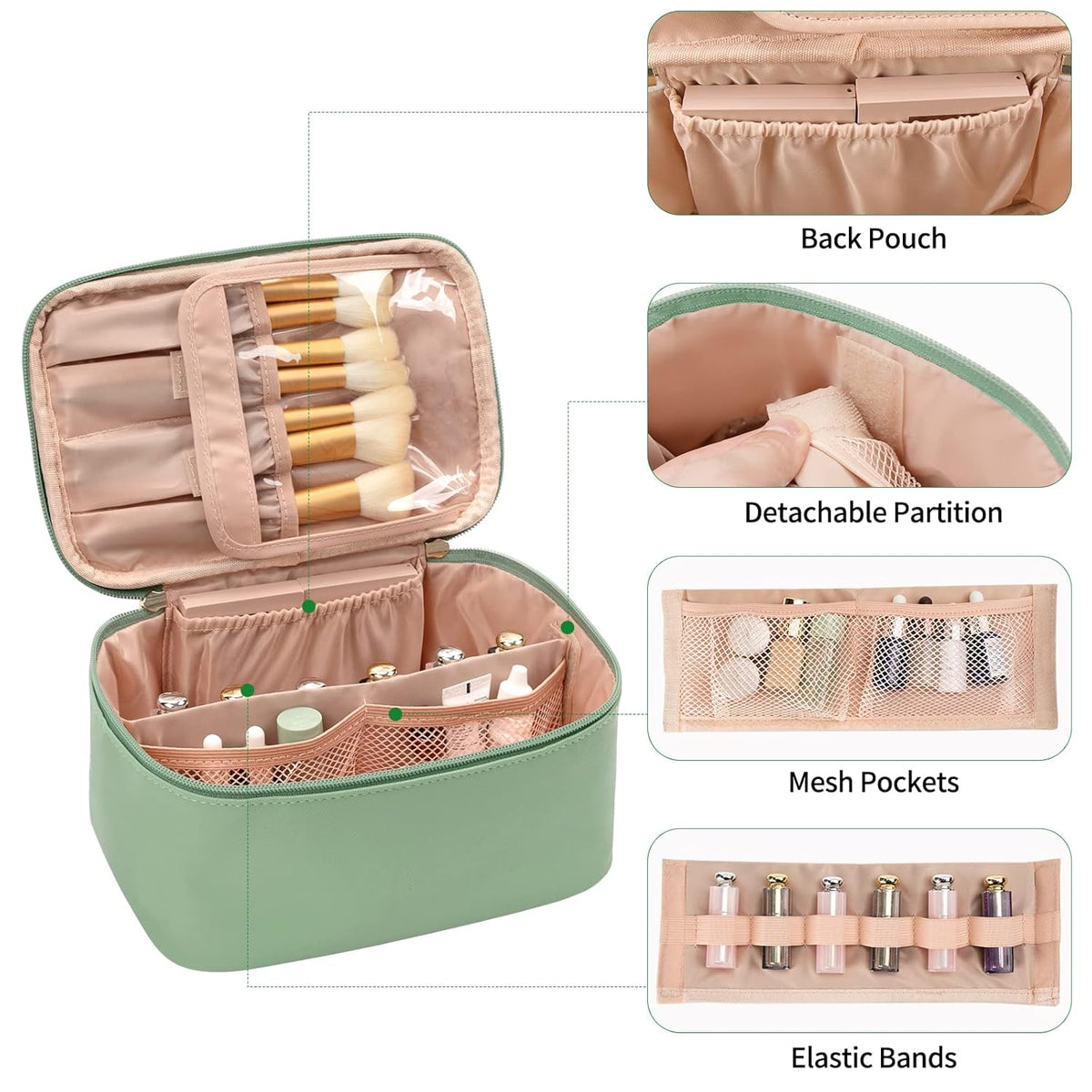Travel Makeup Organizer - Adjustable Dividers & Sturdy Handle