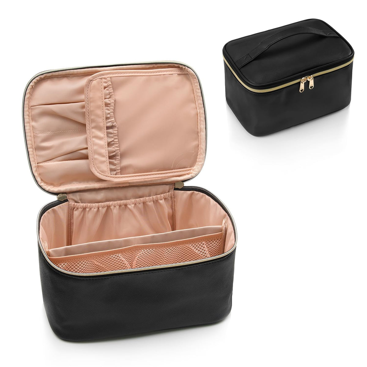 Travel Makeup Organizer - Adjustable Dividers & Sturdy Handle