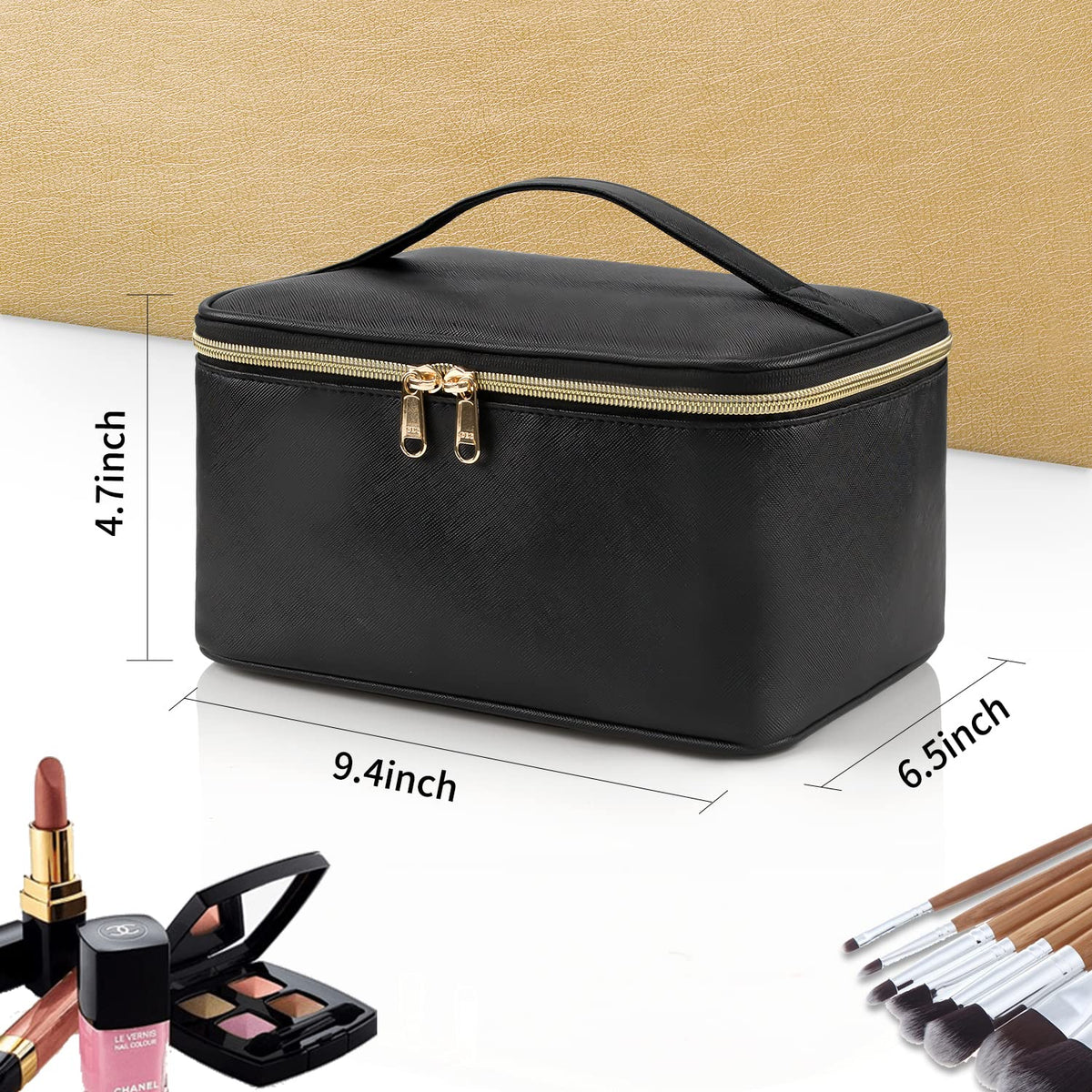 Travel Makeup Organizer - Adjustable Dividers & Sturdy Handle
