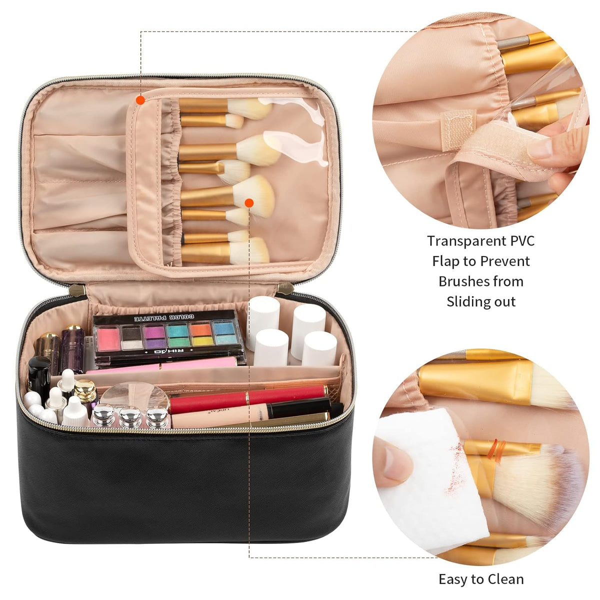 Travel Makeup Organizer - Adjustable Dividers & Sturdy Handle