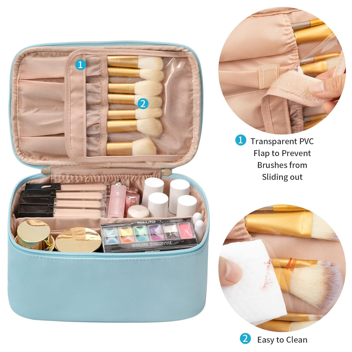 Travel Makeup Organizer - Adjustable Dividers & Sturdy Handle