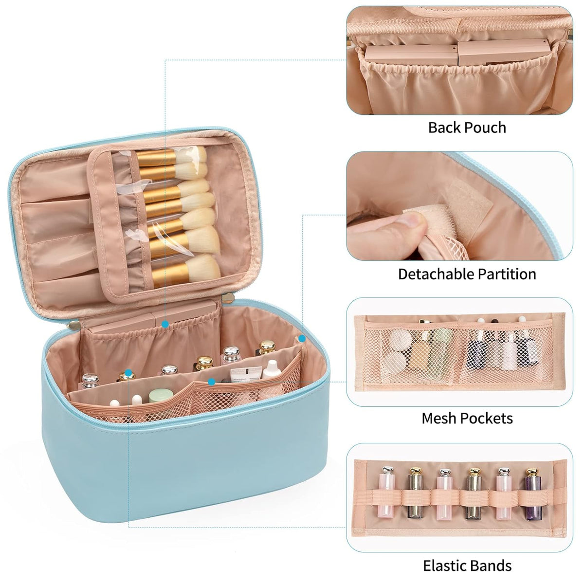 Travel Makeup Organizer - Adjustable Dividers & Sturdy Handle