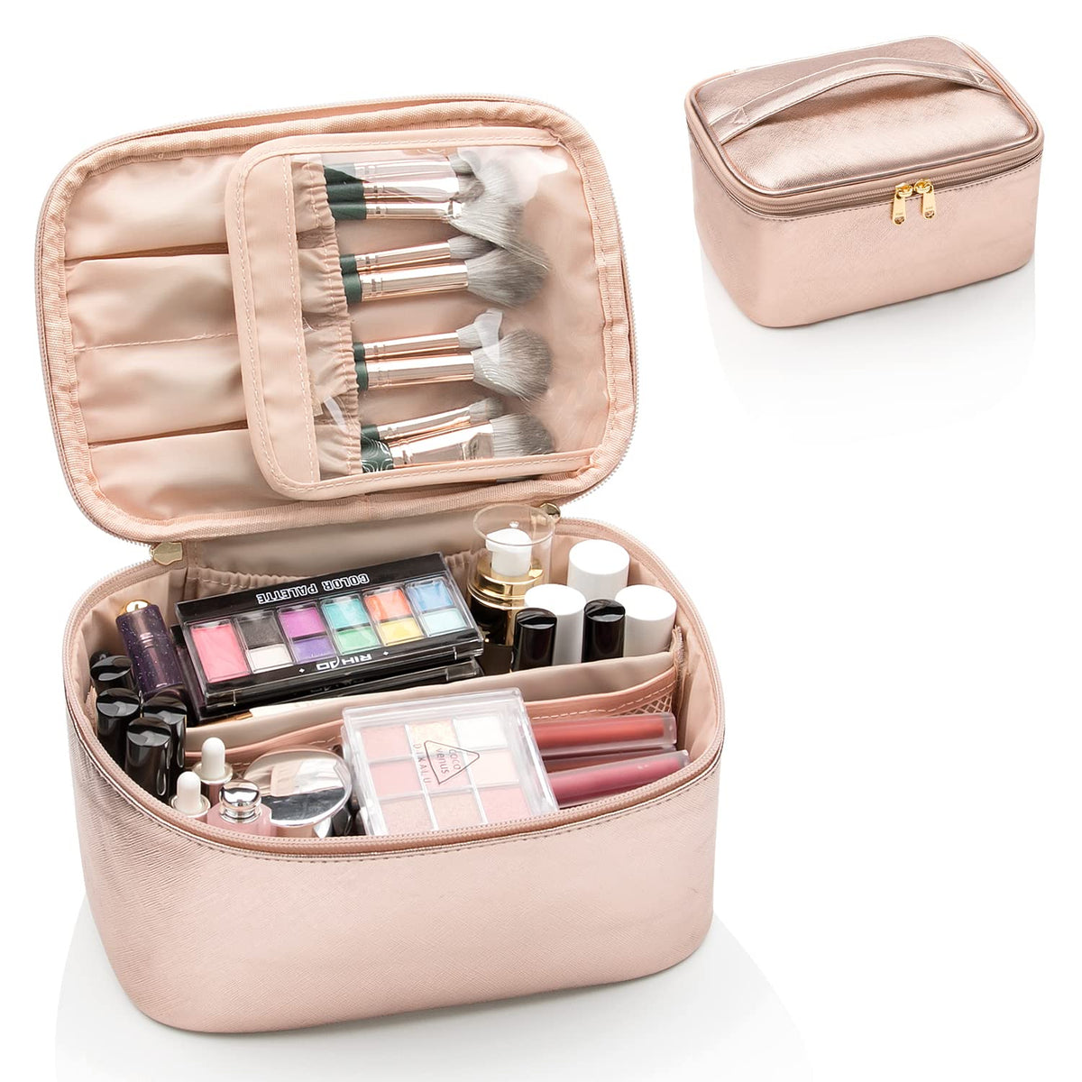 Travel Makeup Organizer - Adjustable Dividers & Sturdy Handle