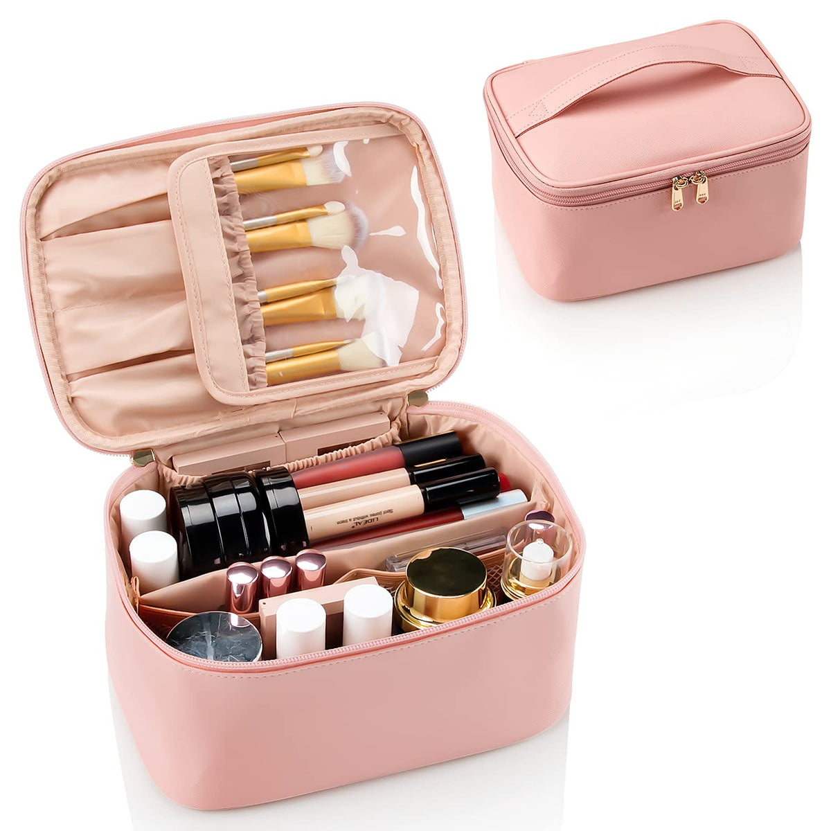 Travel Makeup Organizer - Adjustable Dividers & Sturdy Handle