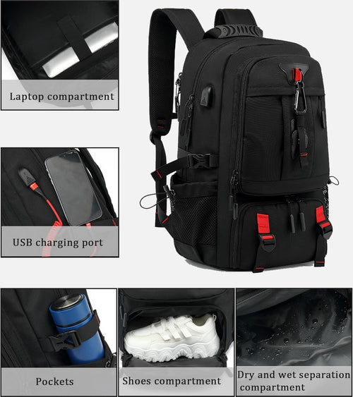60L Waterproof Travel Backpack - Laptop & Shoe Compartment, USB
