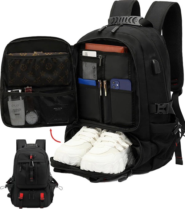 60L Expandable Travel Backpack - Laptop & Shoe Compartment