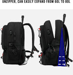 60L Expandable Travel Backpack - Laptop & Shoe Compartment