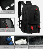 60L Expandable Travel Backpack - Laptop & Shoe Compartment