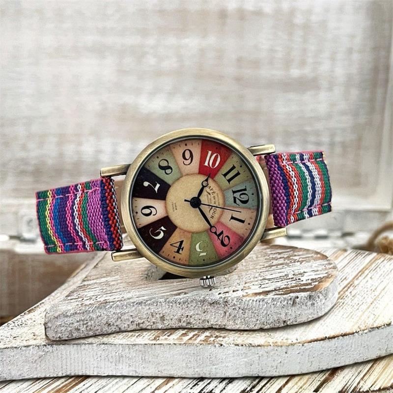 Rainbow Pattern Wristwatch - Adjustable Braided Band