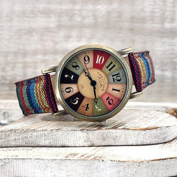 Rainbow Pattern Wristwatch - Adjustable Braided Band