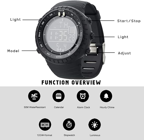 Henry Men's Waterproof Digital Sports Watch - Shock-Resistant Design