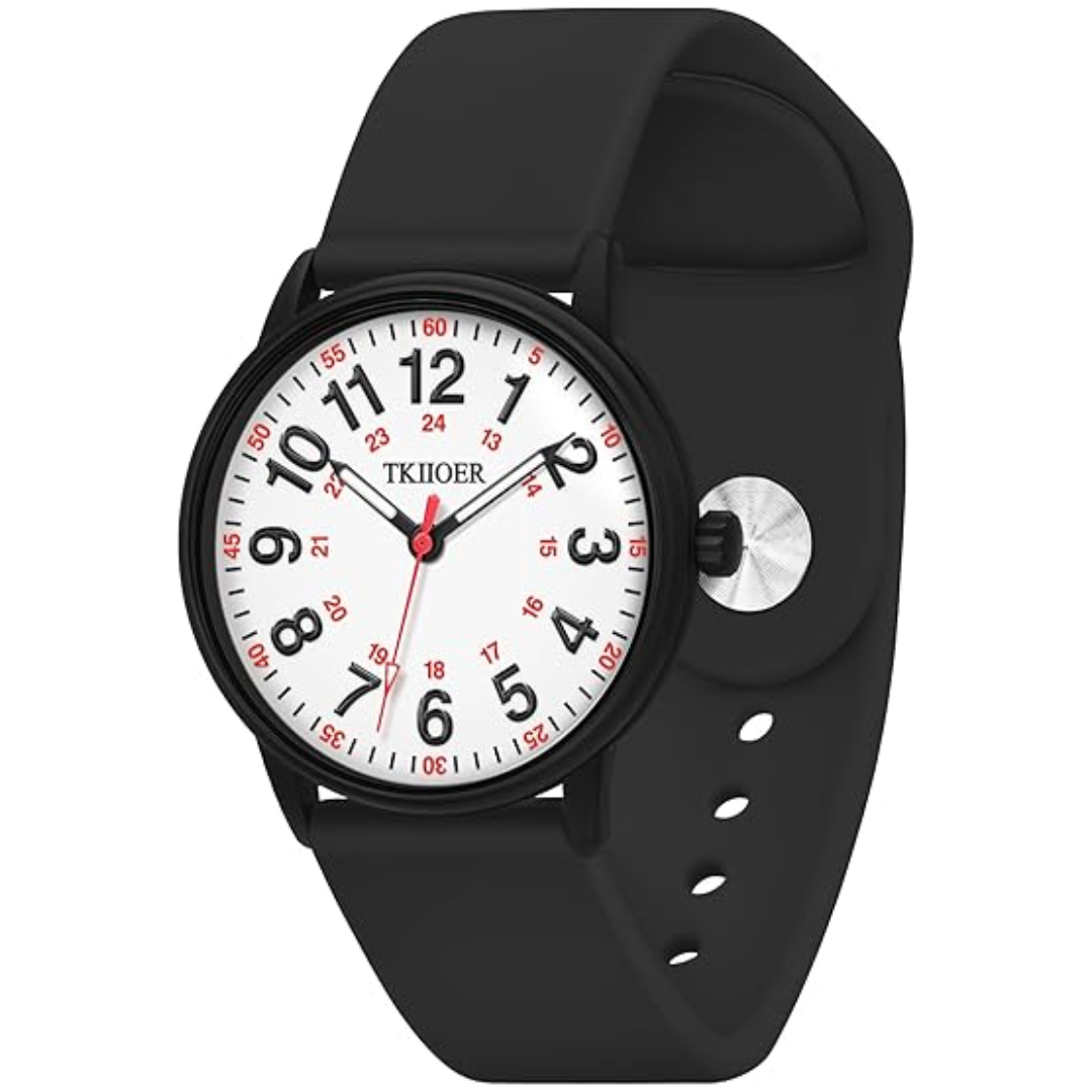 Denny Waterproof Nurses Watch - Luminous Dial, 12/24-Hour Format