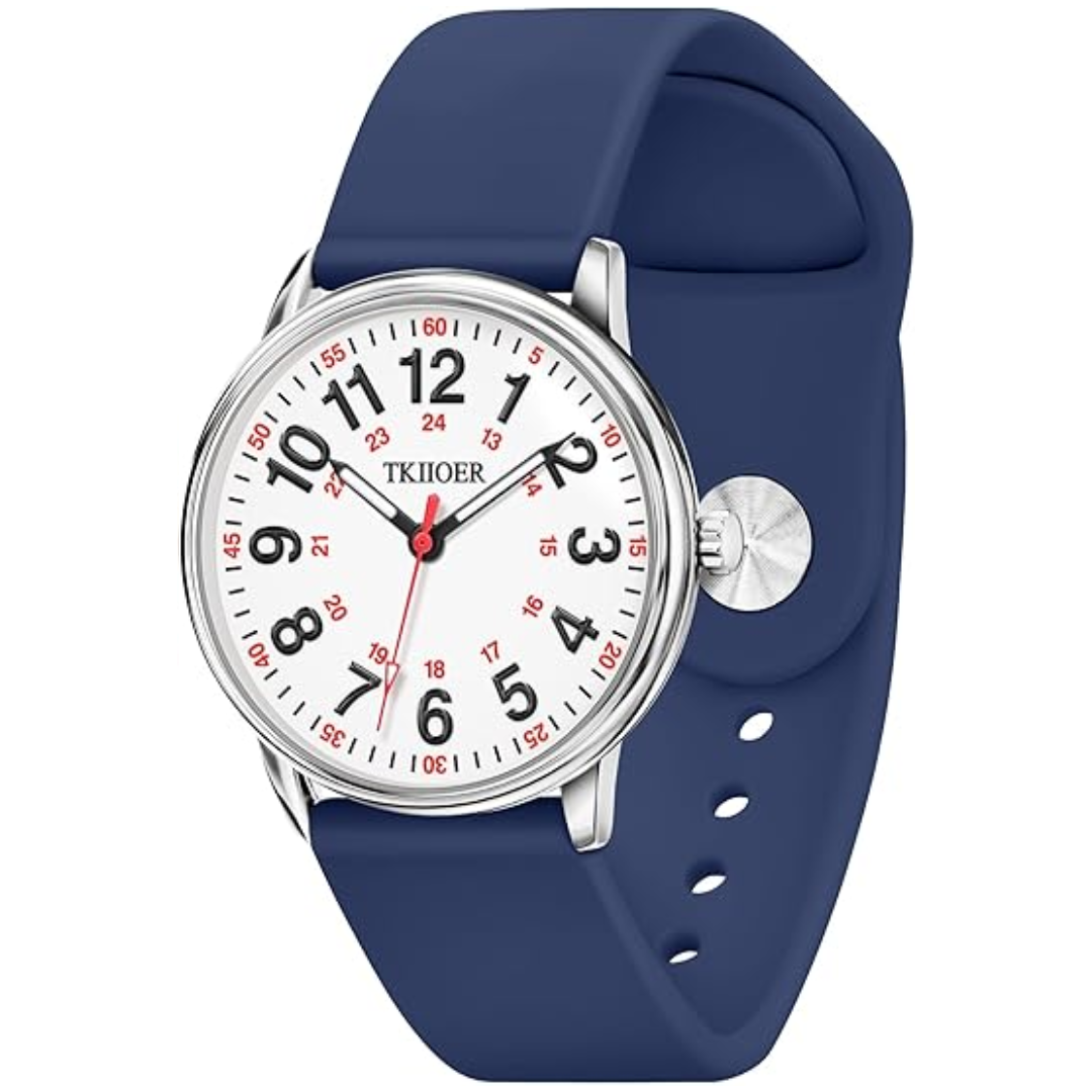 Denny Waterproof Nurses Watch - Luminous Dial, 12/24-Hour Format