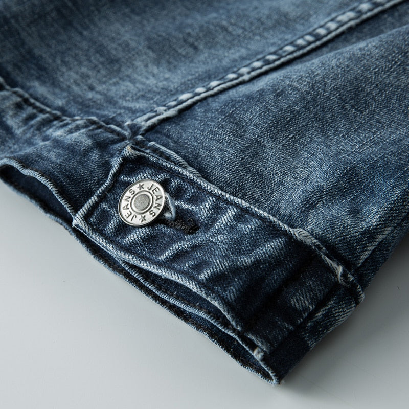 Men's Denim Jacket - Classic Turn-Down Collar with Tapered Fit