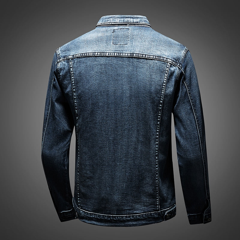 Men's Denim Jacket - Classic Turn-Down Collar with Tapered Fit