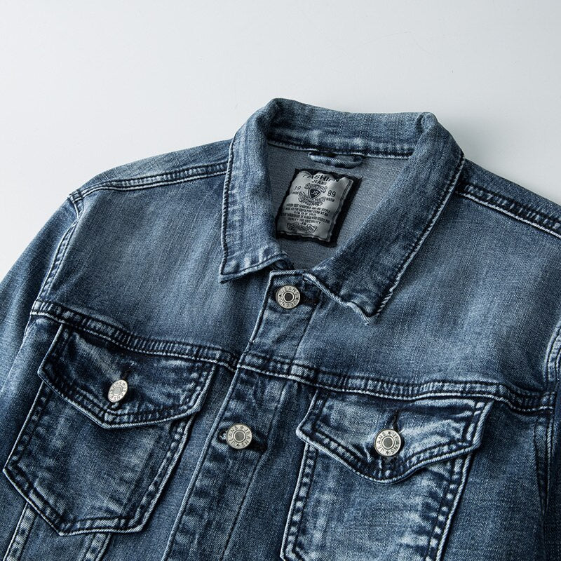 Men's Denim Jacket - Classic Turn-Down Collar with Tapered Fit