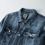 Men's Denim Jacket - Classic Turn-Down Collar with Tapered Fit