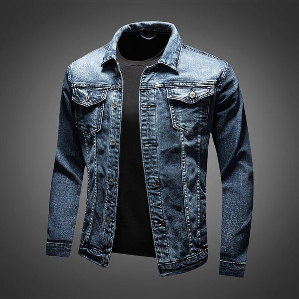 Men's Denim Jacket - Classic Turn-Down Collar with Tapered Fit