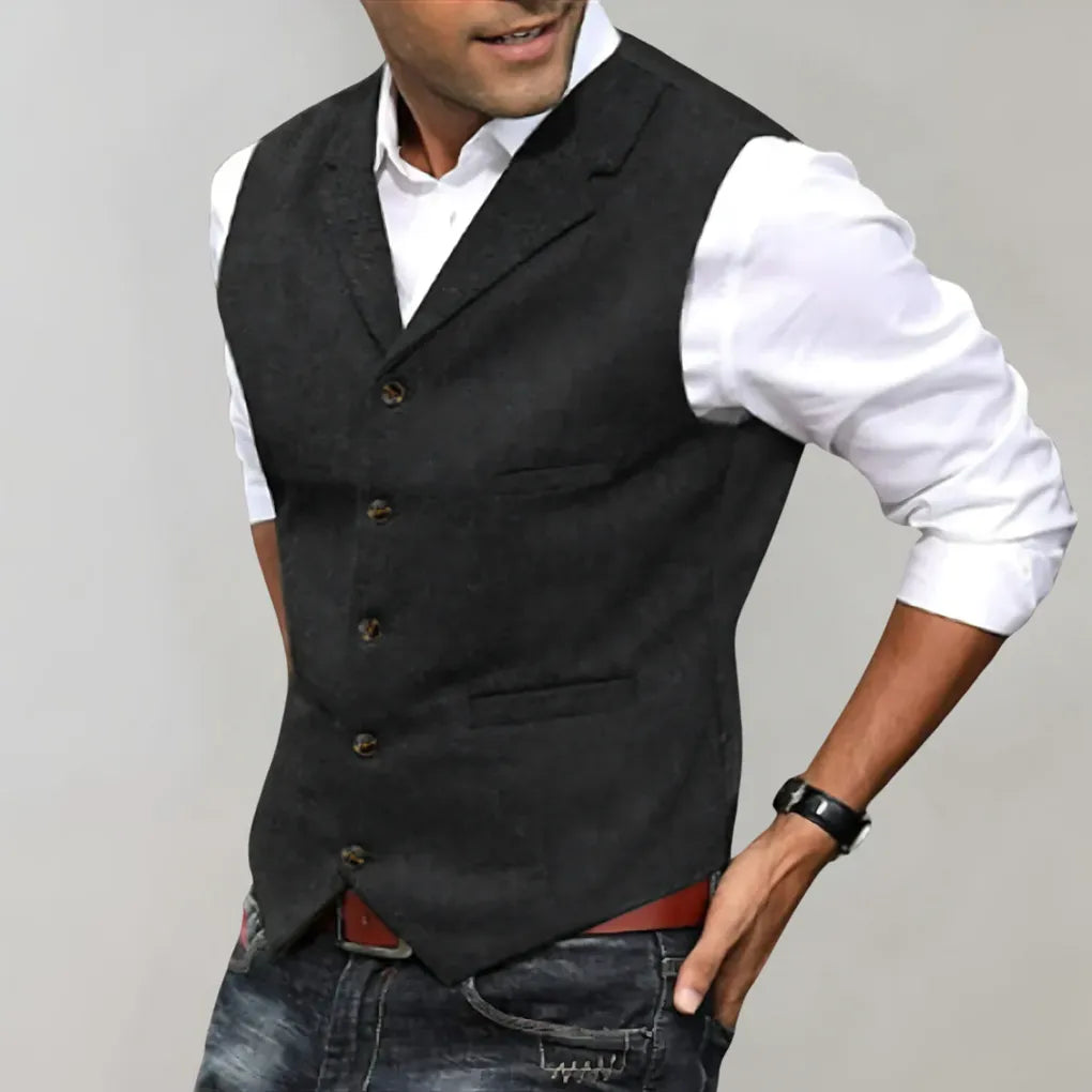 Men's Refined Herringbone Suit Vest - Tailored Layering Piece