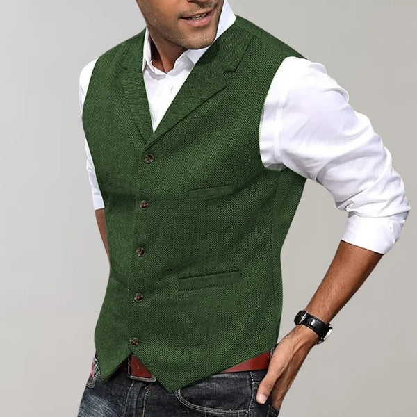 Men's Refined Herringbone Suit Vest - Tailored Layering Piece