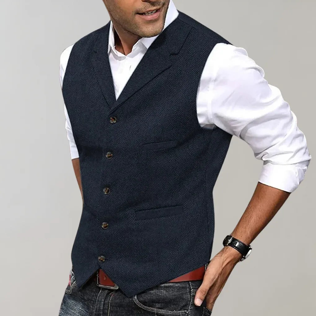 Men's Refined Herringbone Suit Vest - Tailored Layering Piece