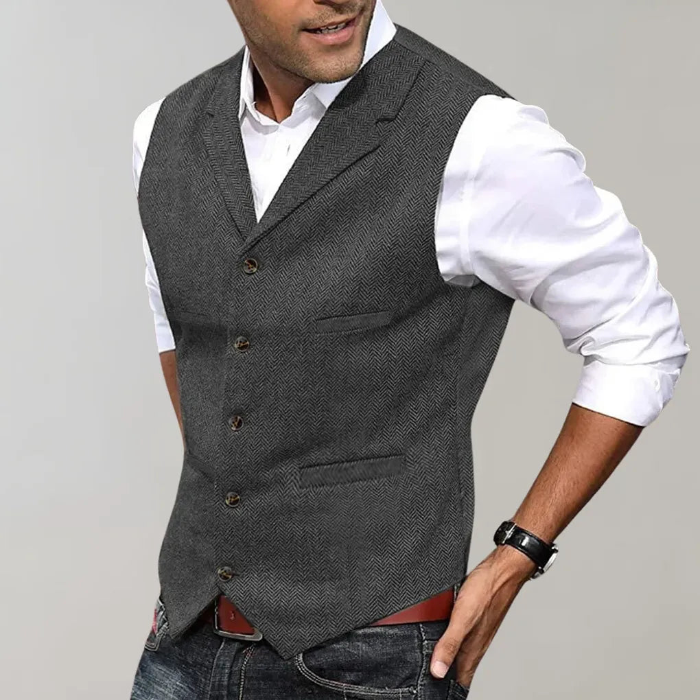 Men's Refined Herringbone Suit Vest - Tailored Layering Piece