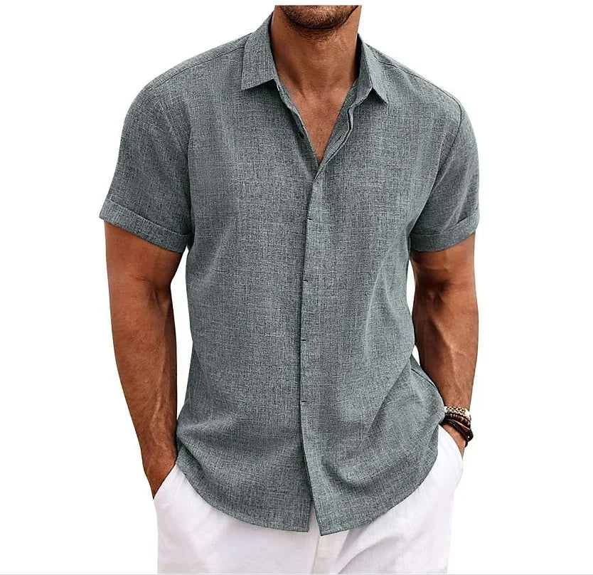 Men's Short Sleeve Linen Shirt - Relaxed Fit for Warm Weather