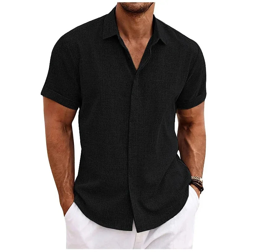 Men's Short Sleeve Linen Shirt - Relaxed Fit for Warm Weather