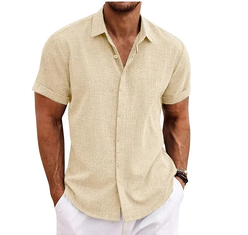 Men's Short Sleeve Linen Shirt - Relaxed Fit for Warm Weather