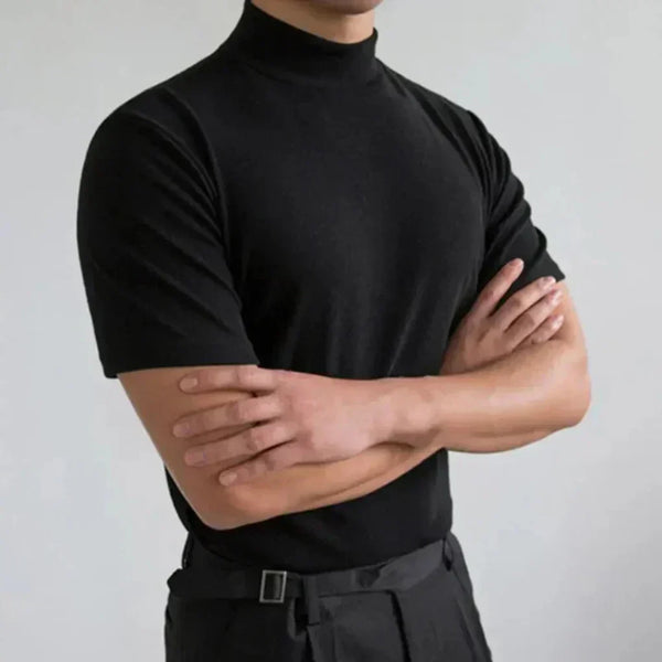Men's Mock Neck Short Sleeve Knit Tee - Sleek Everyday Layer