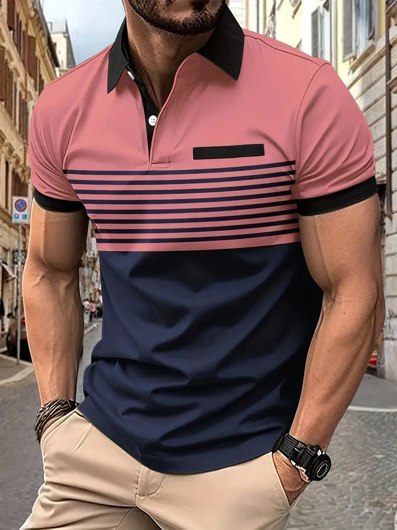 Breathable Striped Polo Shirt - Casual Comfort for Warm Weather