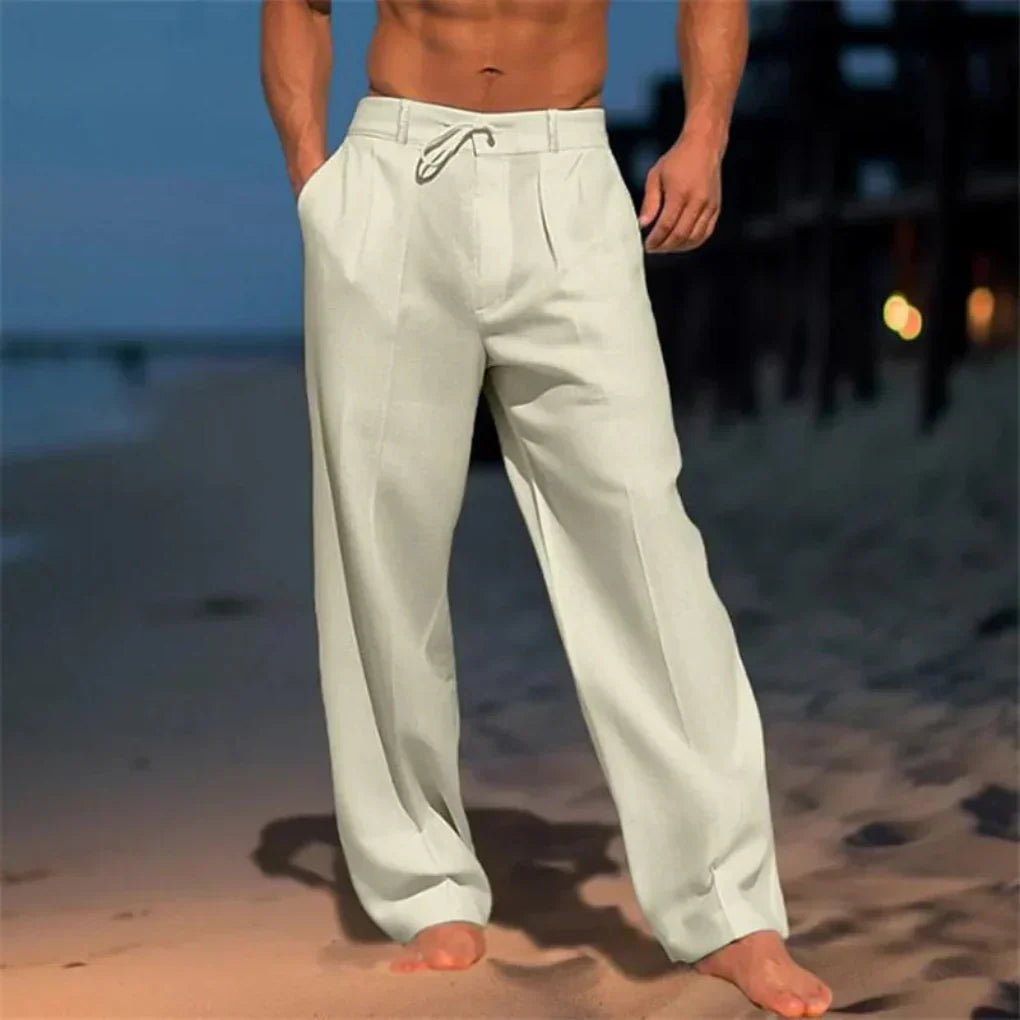 Pleated Linen Blend Wide-Leg Pants - Breezy Warm-Weather Trousers
