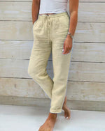 Women's Relaxed Fit Linen Drawstring Trousers - Breathable Everyday Comfort