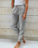 Women's Relaxed Fit Linen Drawstring Trousers - Breathable Everyday Comfort