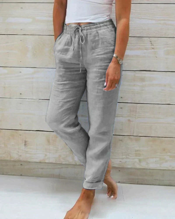 Women's Relaxed Fit Linen Drawstring Trousers - Breathable Everyday Comfort