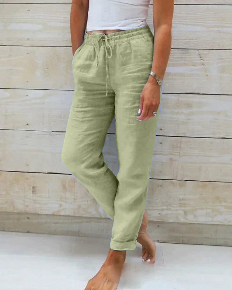 Women's Relaxed Fit Linen Drawstring Trousers - Breathable Everyday Comfort
