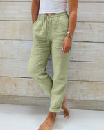 Women's Relaxed Fit Linen Drawstring Trousers - Breathable Everyday Comfort