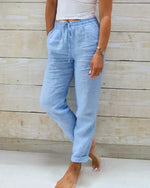 Women's Relaxed Fit Linen Drawstring Trousers - Breathable Everyday Comfort