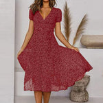 Women's V-Neck Floral Midi A-Line Dress - Sunshine-Ready Style