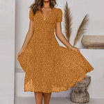 Women's V-Neck Floral Midi A-Line Dress - Sunshine-Ready Style