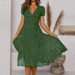 Women's V-Neck Floral Midi A-Line Dress - Sunshine-Ready Style