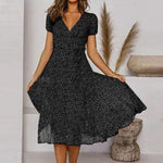 Women's V-Neck Floral Midi A-Line Dress - Sunshine-Ready Style