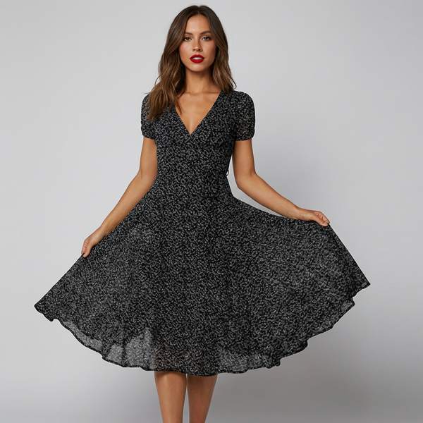 Women's V-Neck Floral Midi A-Line Dress - Sunshine-Ready Style
