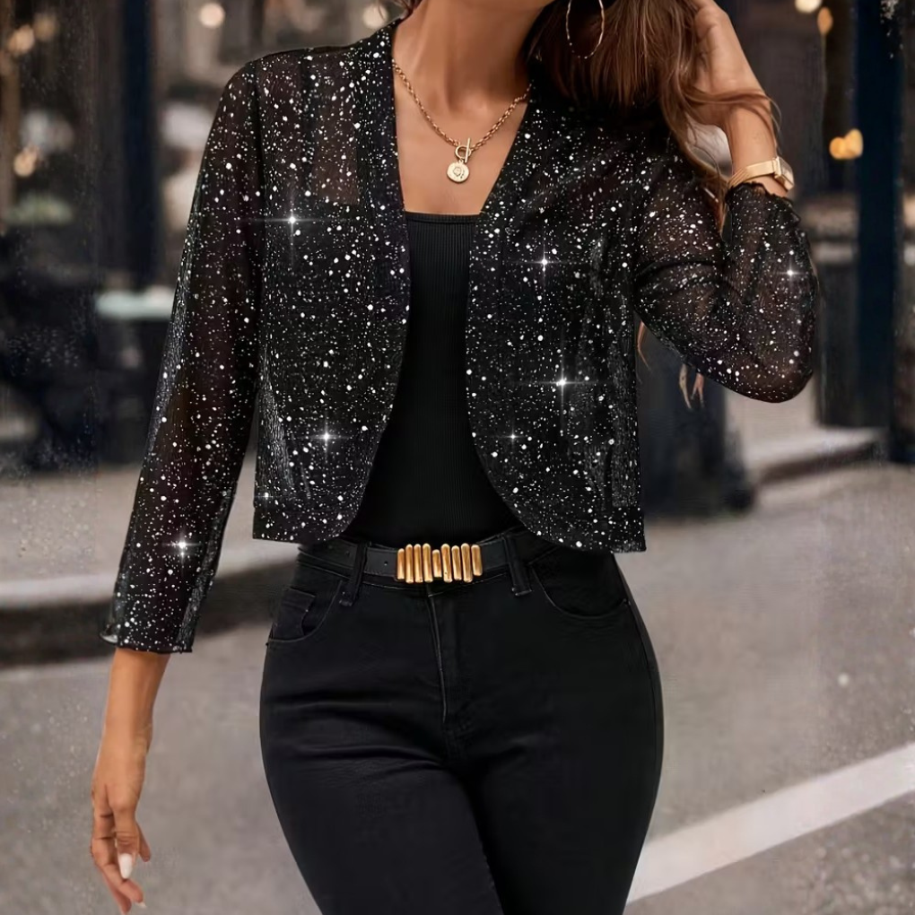 Women's Sequin Open-Front Jacket - Sparkly Layering Piece