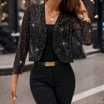 Women's Sequin Open-Front Jacket - Sparkly Layering Piece