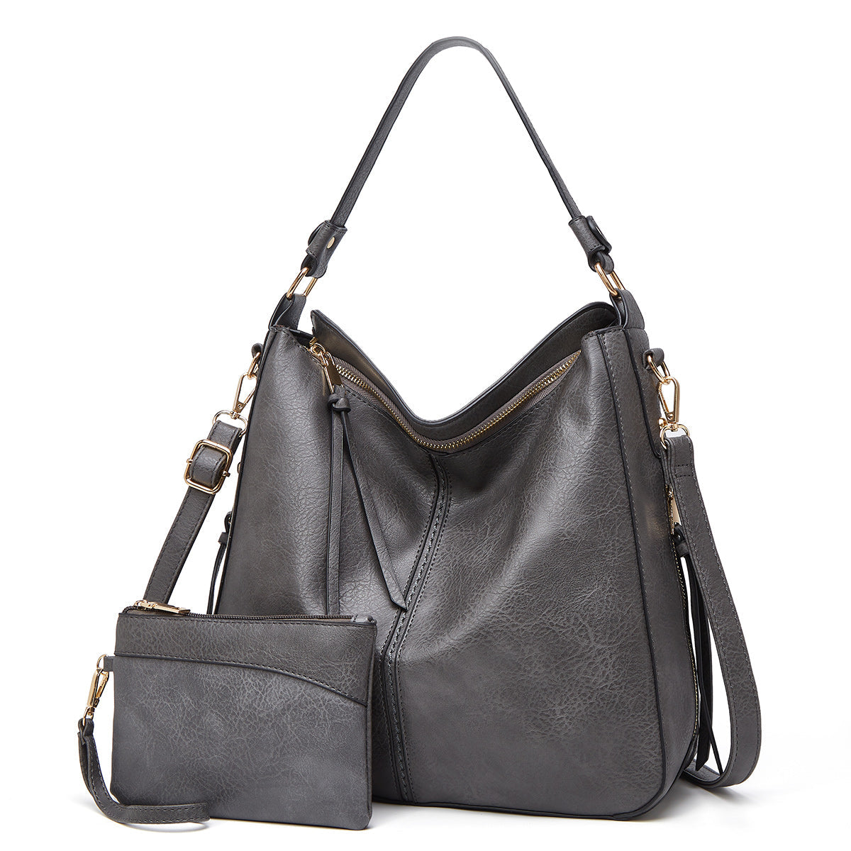 Women's Hobo Shoulder Bag with Gold Hardware - Everyday Luxe Style