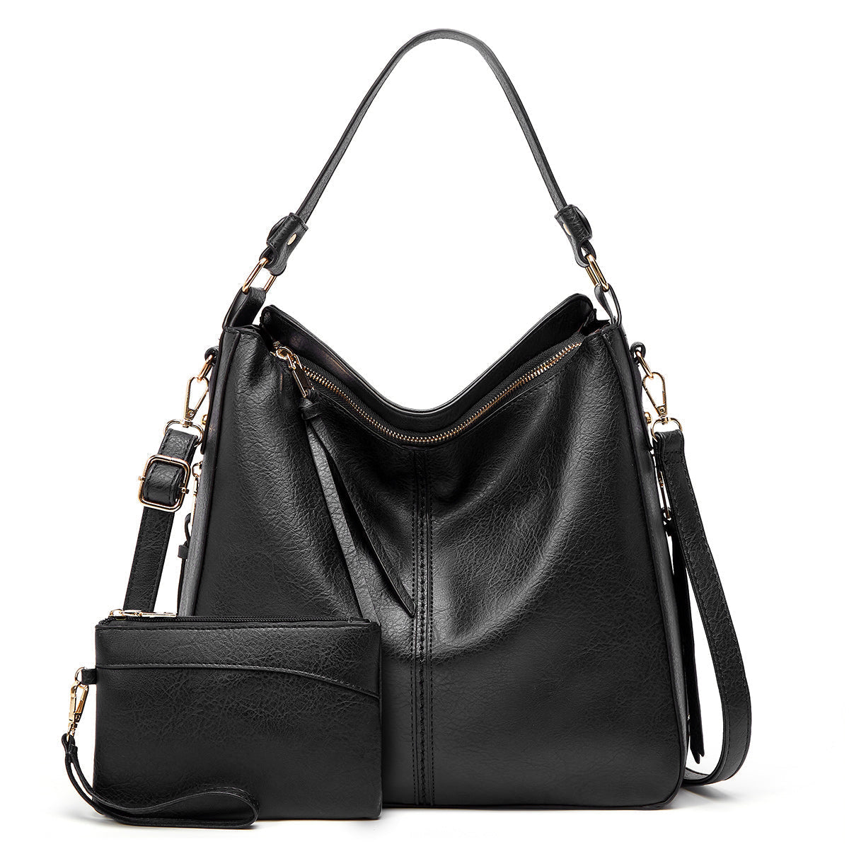 Women's Hobo Shoulder Bag with Gold Hardware - Everyday Luxe Style