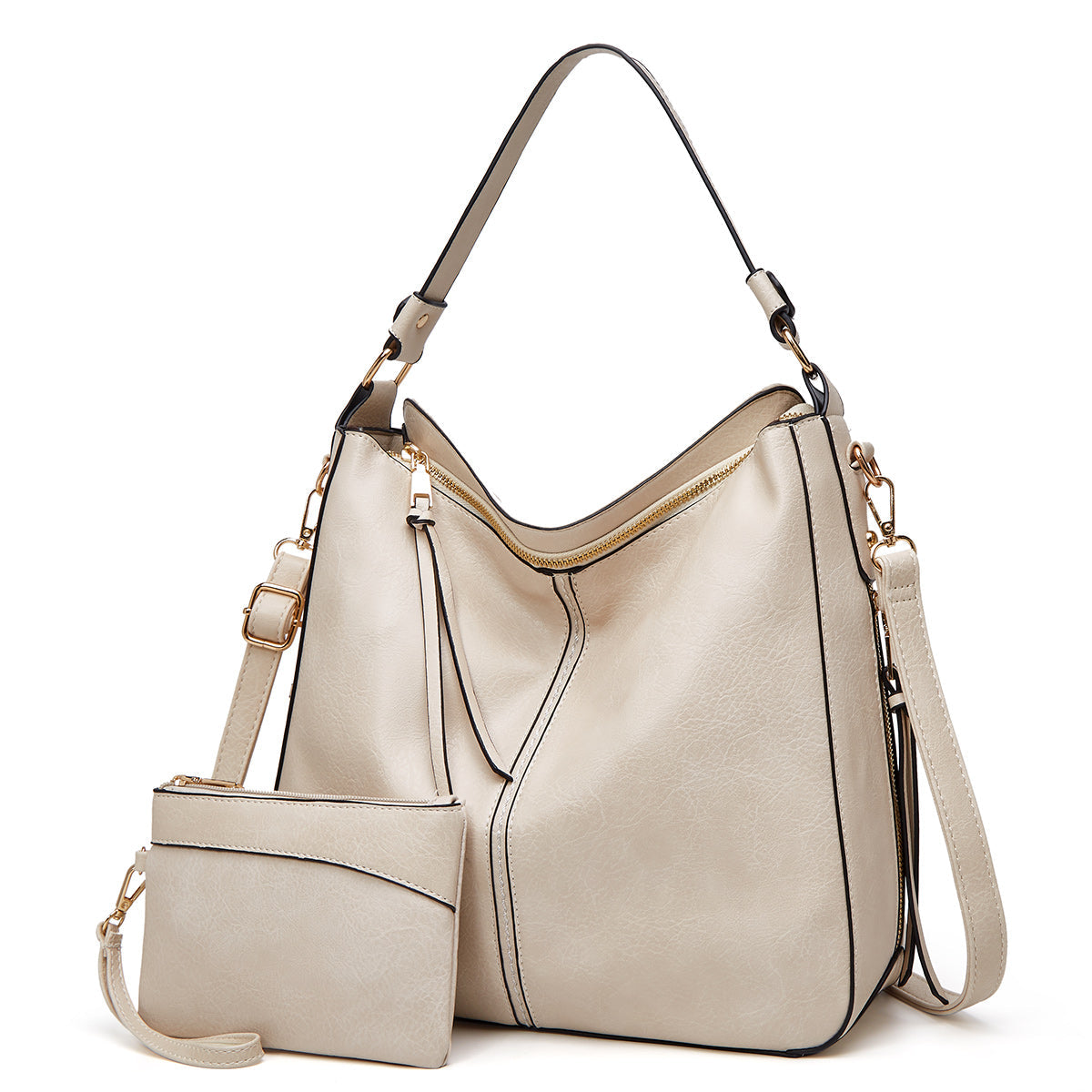 Women's Hobo Shoulder Bag with Gold Hardware - Everyday Luxe Style