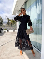 Women's Elegant Lace Midi Dress - Sophisticated Full-Sleeve Style