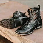 Women's Cap Toe Lace-Up Leather Boots - Classic Vintage Style